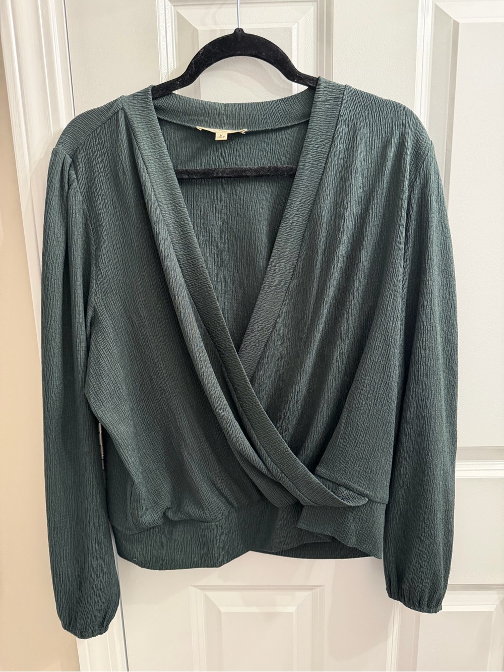 V-Neck Wrap Pullover Sweater in Deep Green
